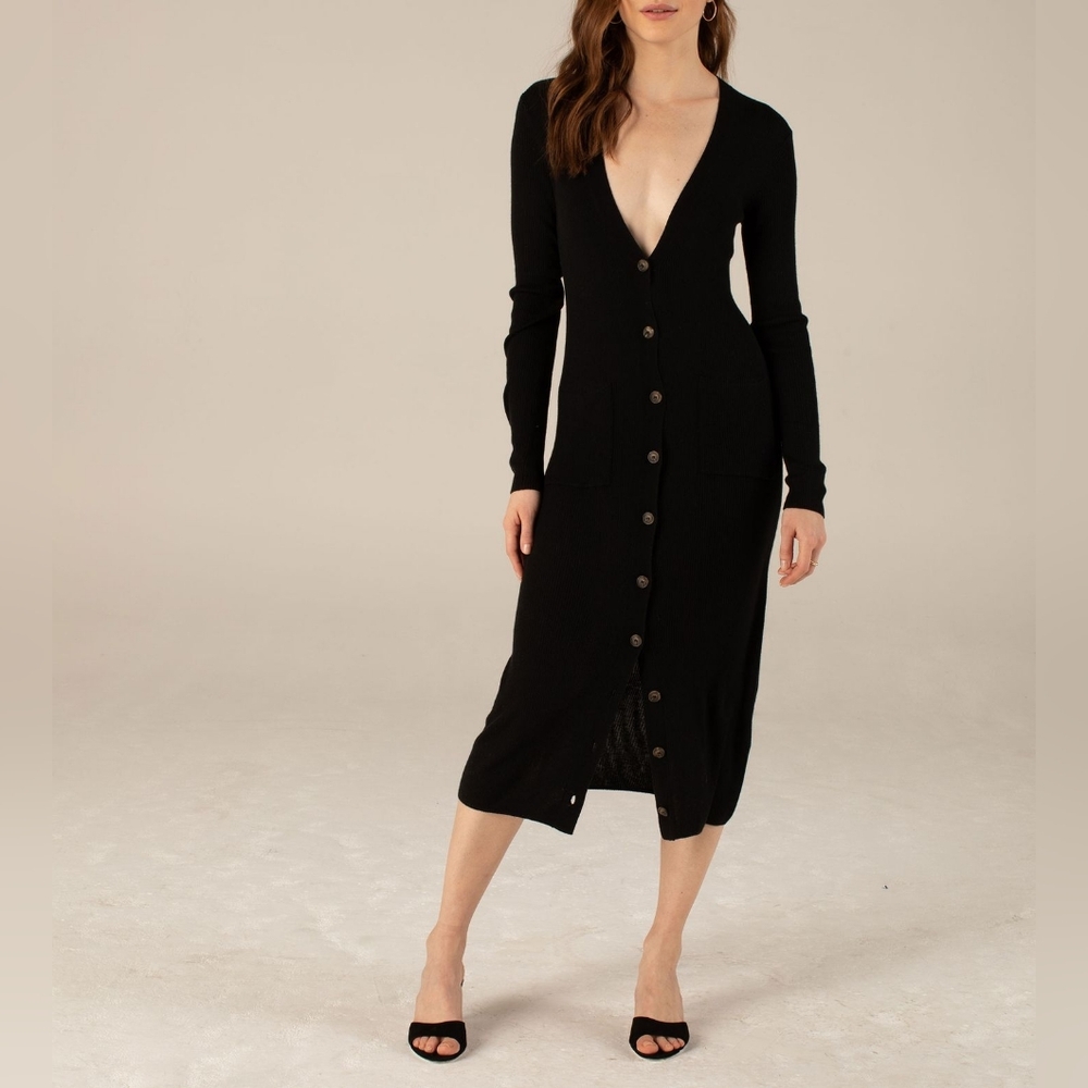 Naadam Long Sleeve Cardigan Dress Black